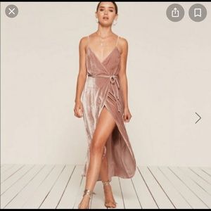 Reformation Anoush Velvet Wrap Dress - Blush